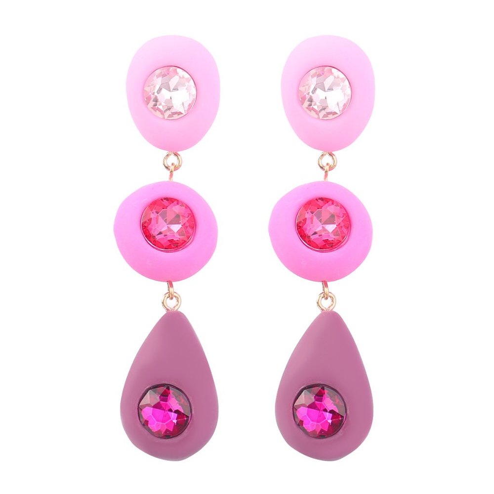 Water Drop Earrings Pink Lavender Resin with Rhinestone